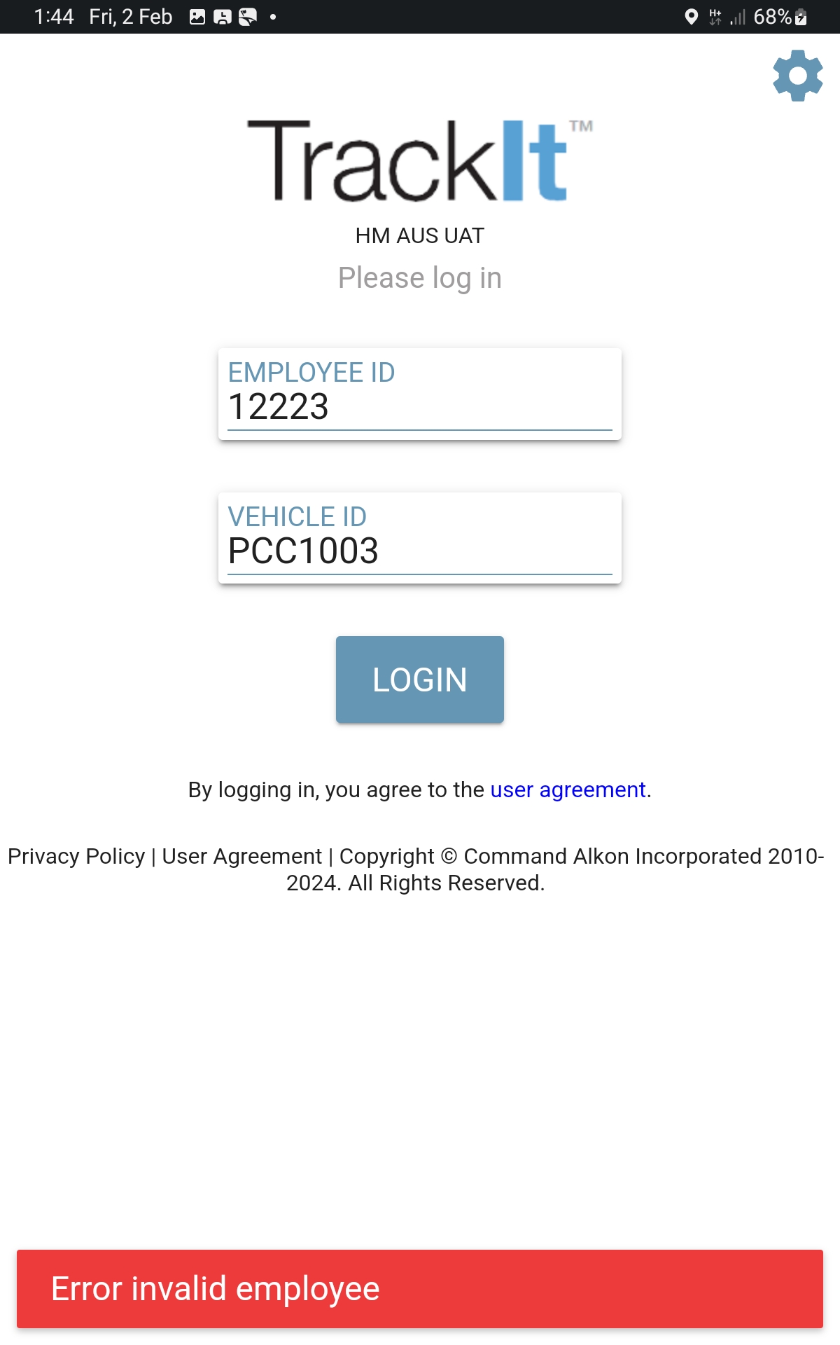 Error Invalid Employee Screen Capture